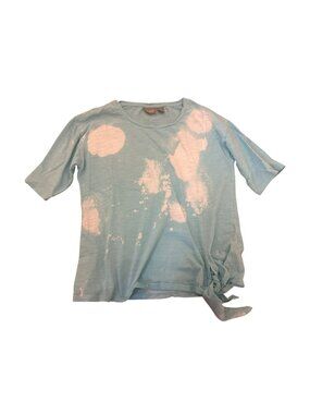 Chicos Blue & White Tie-Dye Cotton Top Shirt 0 XS Side Tie Detail Spring Summer